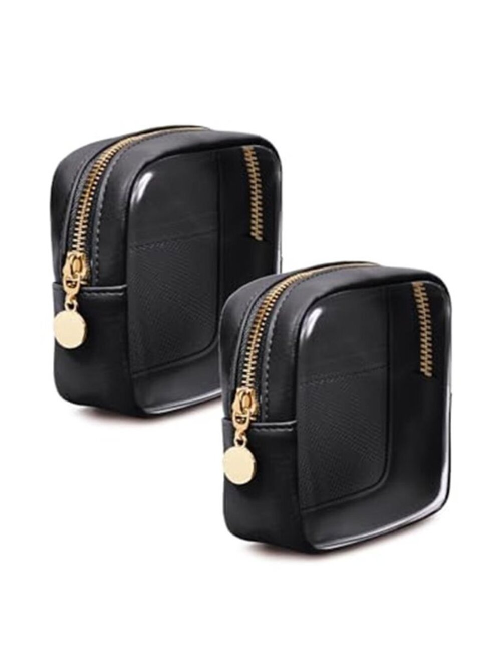 2Pc Clear Makeup Bag Set Travel Cosmetic Pouch Toiletry Organizer Purse Black